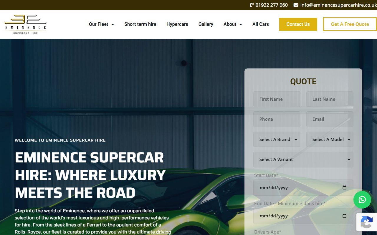 Eminence Supercar Hire — WordPress project by Muhammad Arfa Rehman